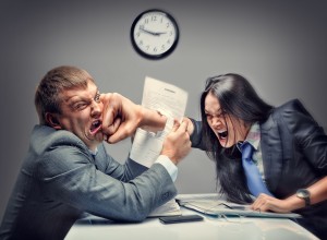 Mad fight of business people in office
